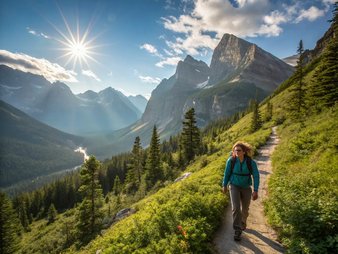A serene image of a hiker pausing to observe and appreciate the natural environment during a LES MARCHEURS DE LA SUMENE hike, emphasizing environmental awareness.